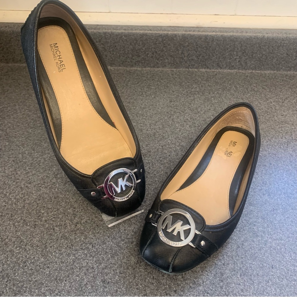 Michael Kors Black Leather Logo Ballet Flats
